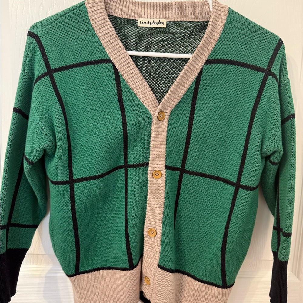Limitedoudou Kids Green Checkered Cardigan